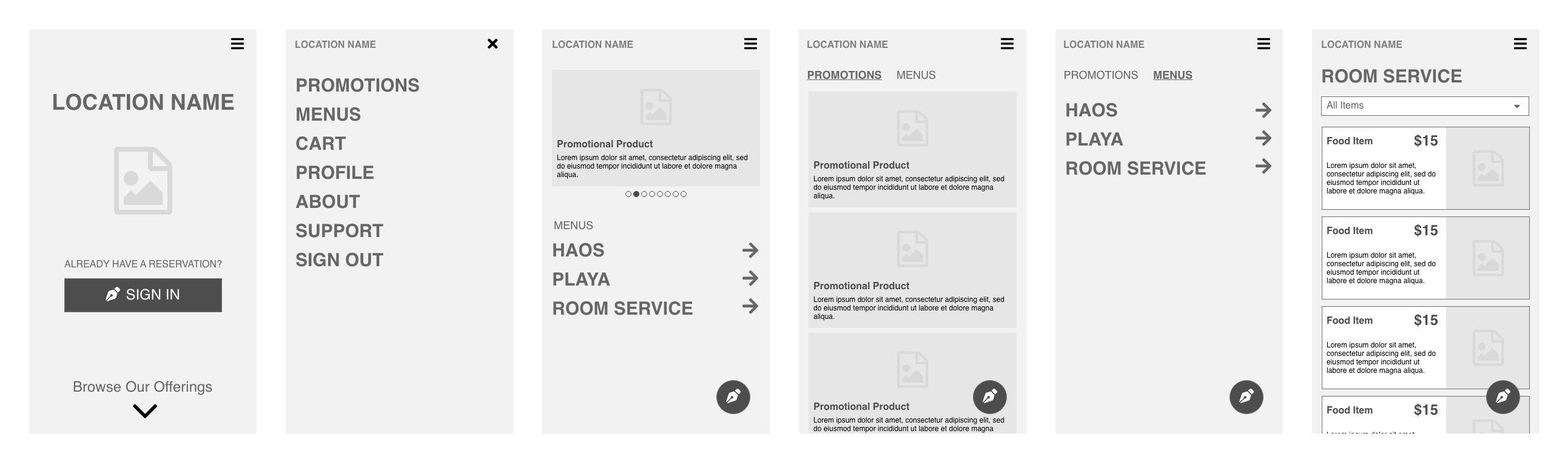 Wireframes for web app